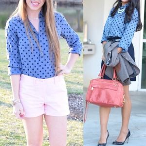 JOE FRESH 100% Silk Polka Dot Popover Blouse Sz S